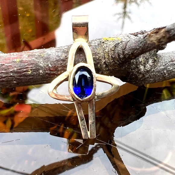 Szendrei Jewelry - Blue Sapphire Cross Pendant Solid 14K Gold, September Birthday - no chain